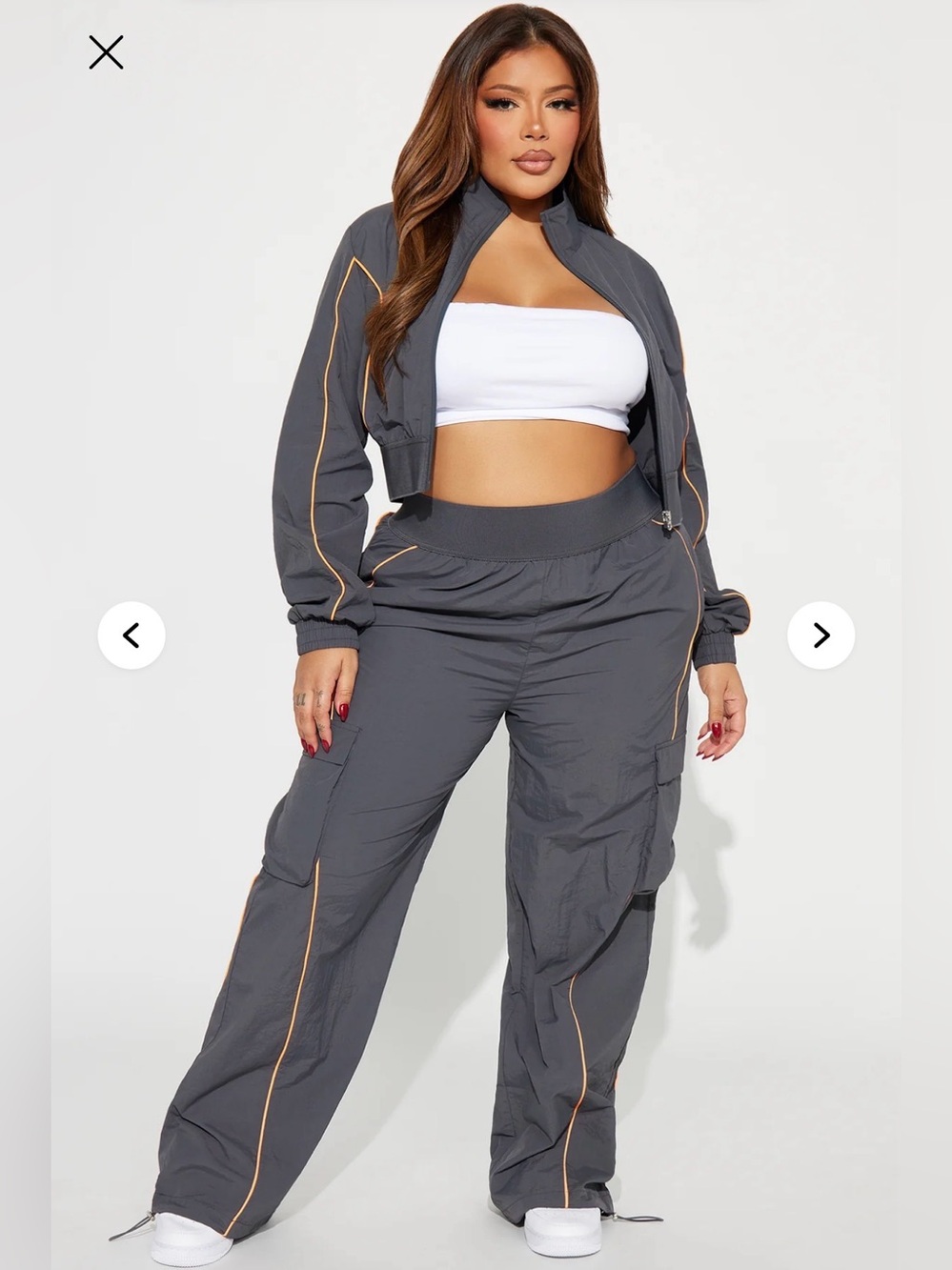 Women’s Gray & Orange Windbreaker Cargo Tracksuit Set